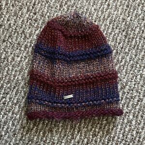 Steve Madden Burgundy and Blue Knit Beanie